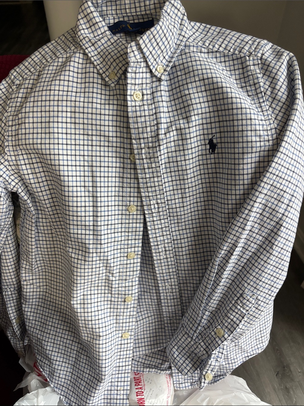 Ralph Lauren White Shirt with Blue Windowpane Check